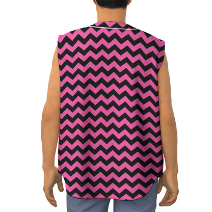 Pink And Black Chevron Pattern Print Sleeveless Baseball Jersey