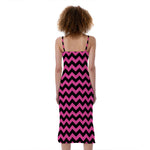 Pink And Black Chevron Pattern Print Slim Fit Midi Cami Dress