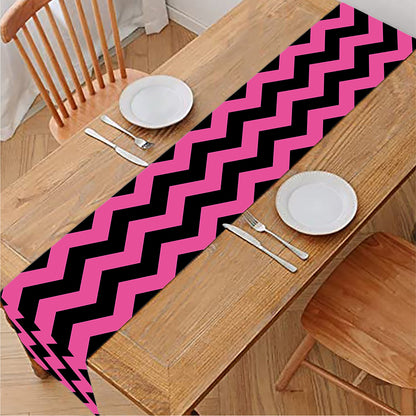 Pink And Black Chevron Pattern Print Table Runner