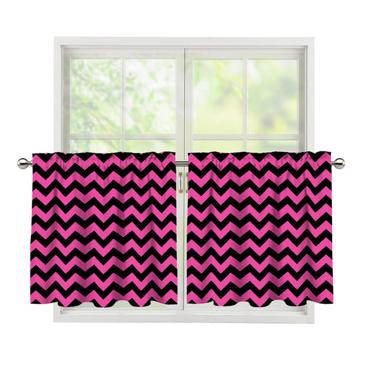 Pink And Black Chevron Pattern Print Tier Curtains