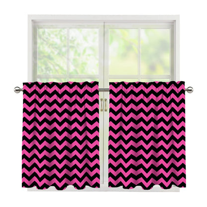 Pink And Black Chevron Pattern Print Tier Curtains