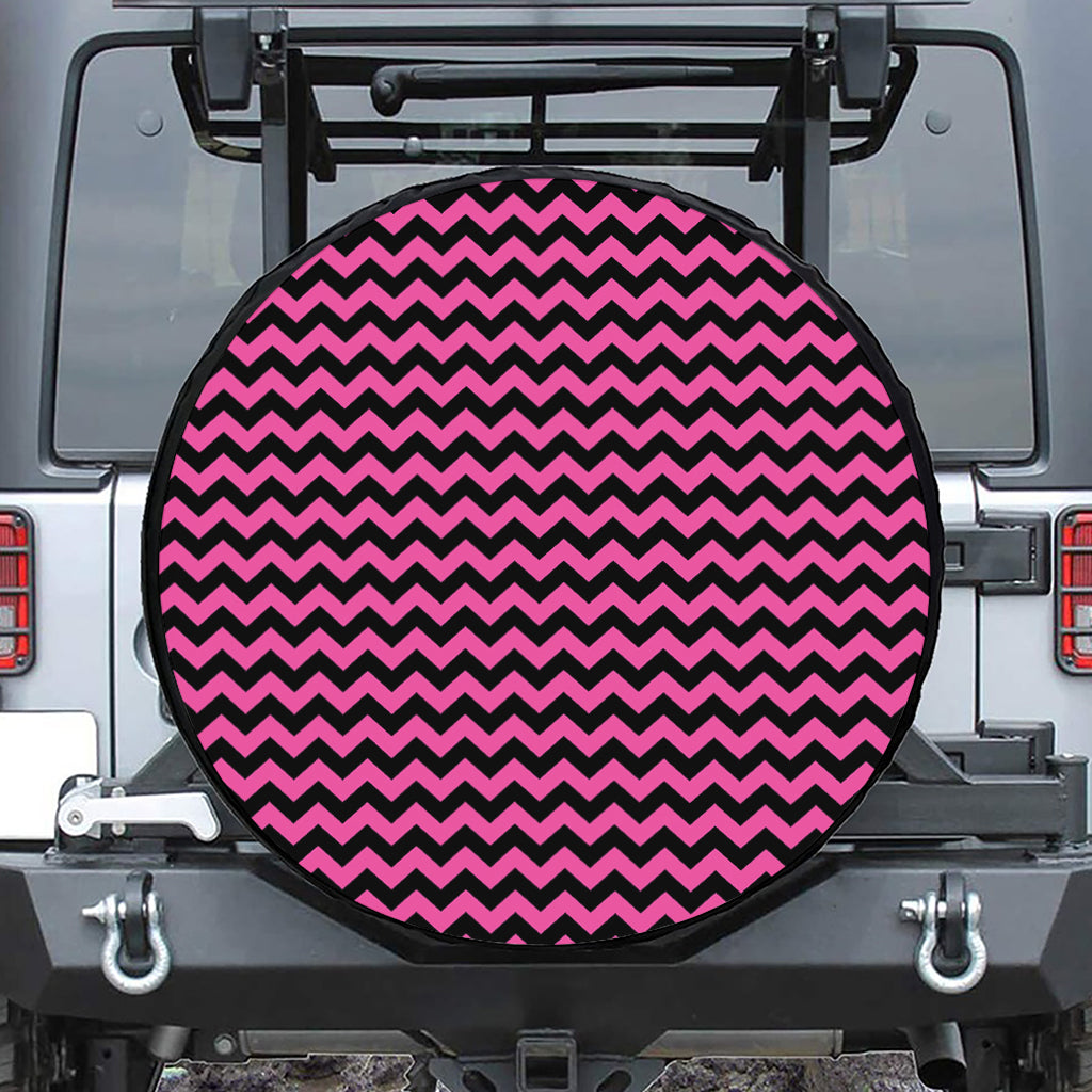 Pink And Black Chevron Pattern Print Tire Cover