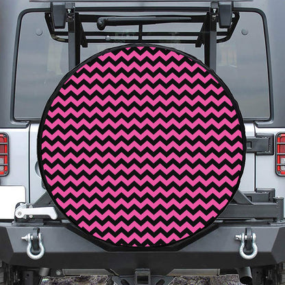 Pink And Black Chevron Pattern Print Tire Cover