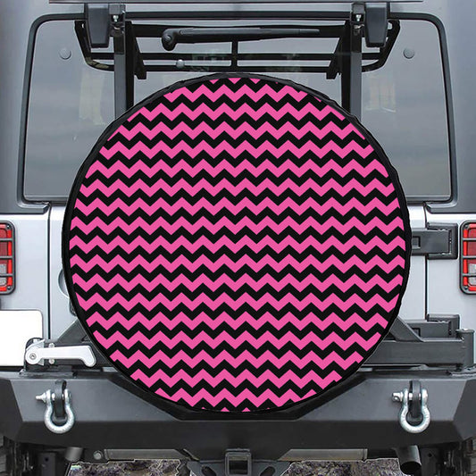 Pink And Black Chevron Pattern Print Tire Cover