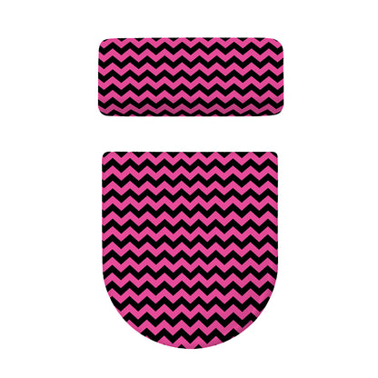 Pink And Black Chevron Pattern Print Toilet Lid And Tank Cover Set