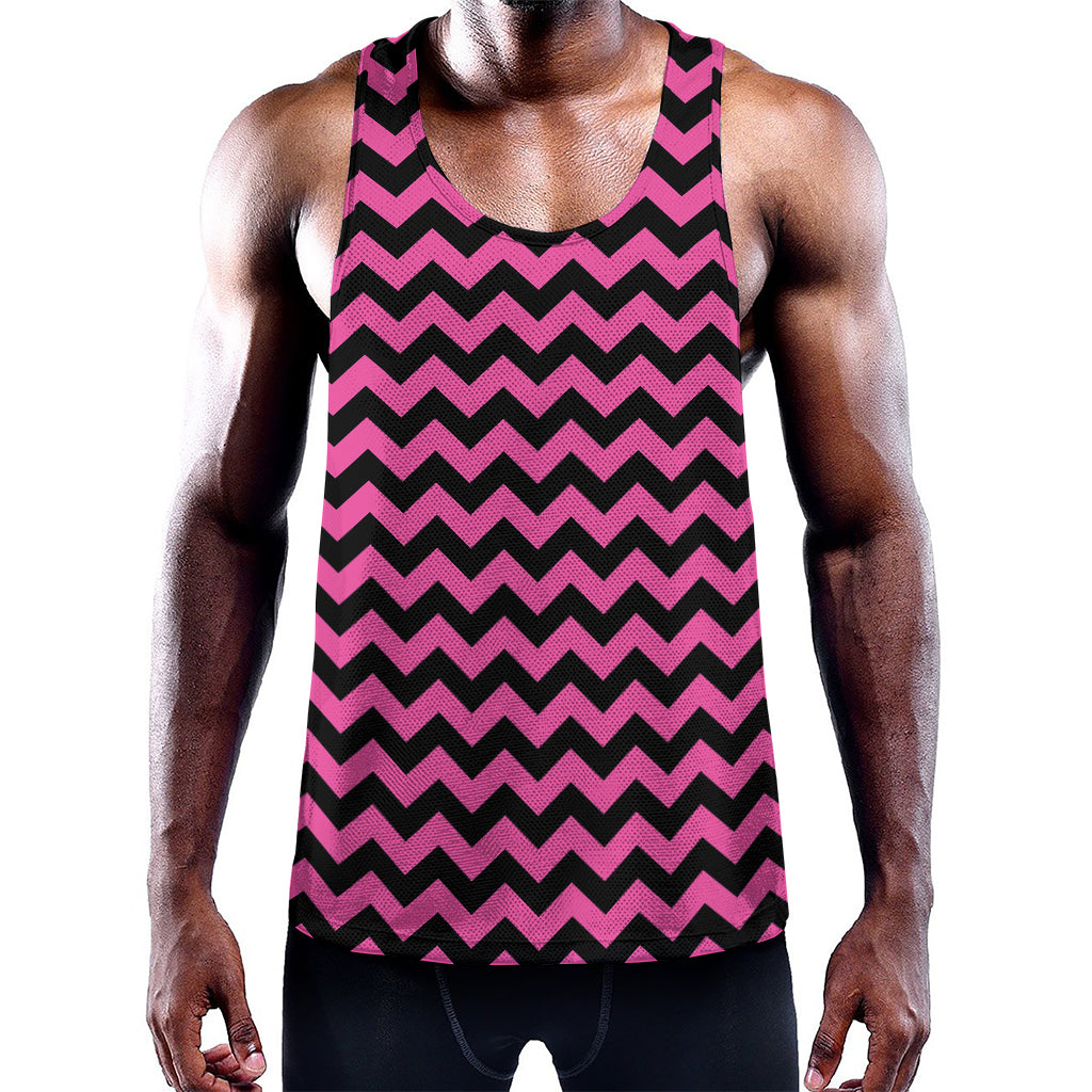 Pink And Black Chevron Pattern Print Training Tank Top