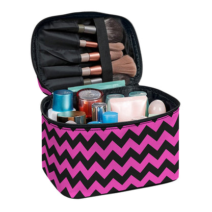 Pink And Black Chevron Pattern Print Travel Makeup Bag