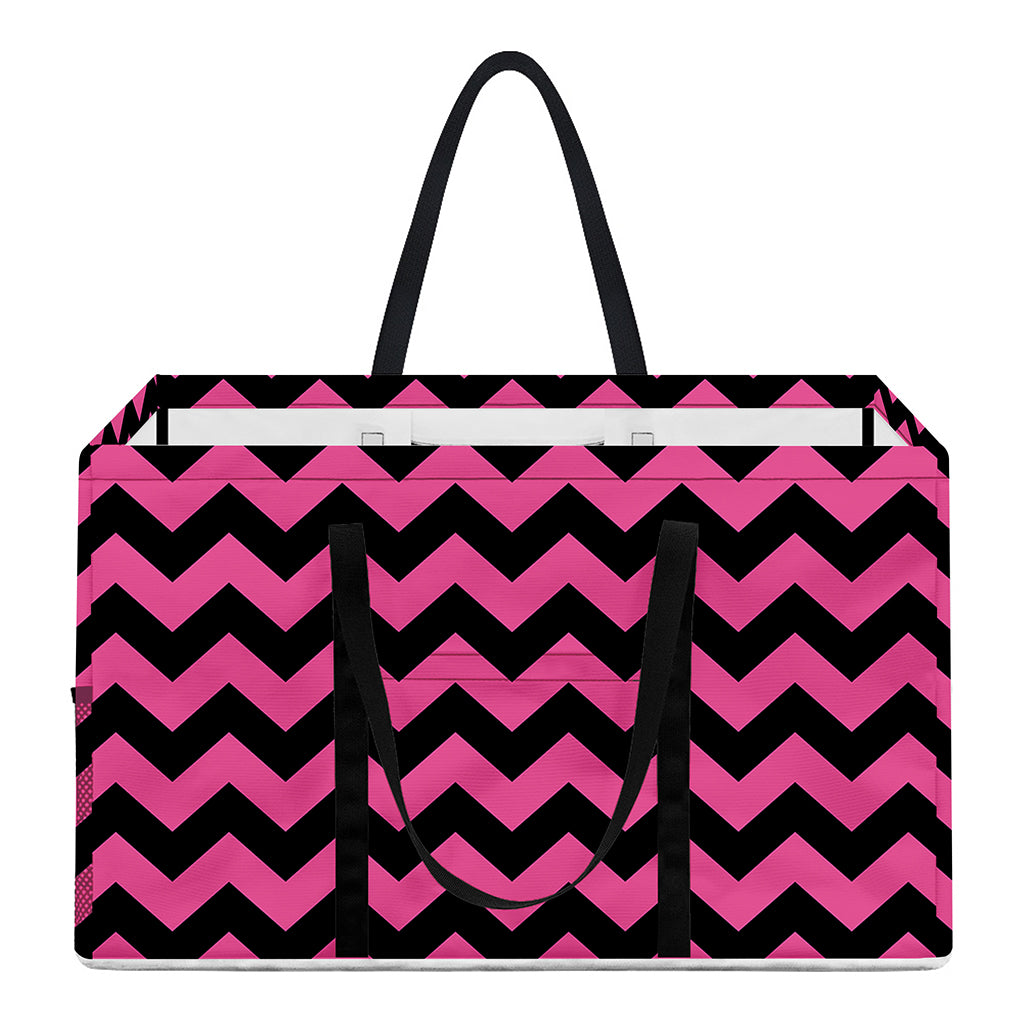 Pink And Black Chevron Pattern Print Utility Tote Bag