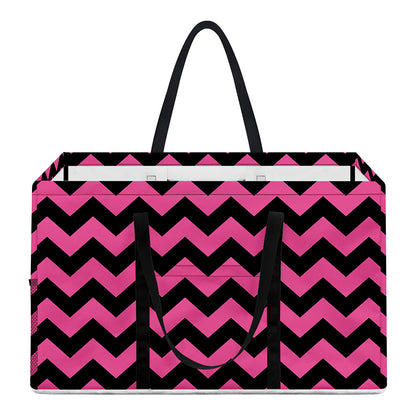 Pink And Black Chevron Pattern Print Utility Tote Bag