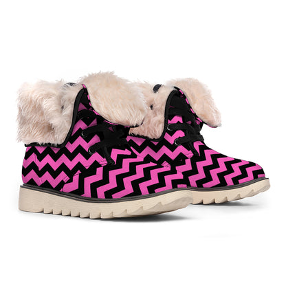 Pink And Black Chevron Pattern Print Winter Boots