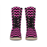 Pink And Black Chevron Pattern Print Winter Boots