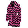 Pink And Black Chevron Pattern Print Women's Bathrobe