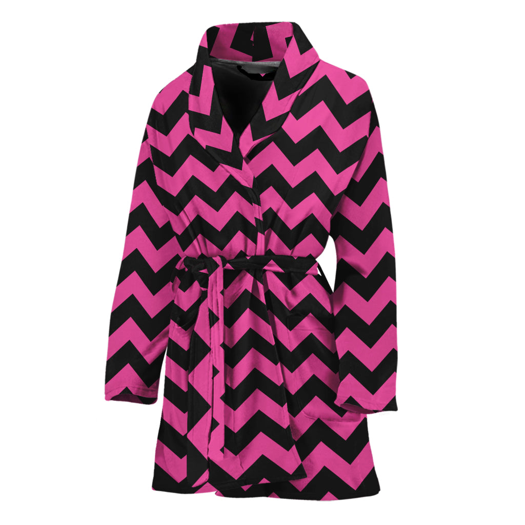 Pink And Black Chevron Pattern Print Women's Bathrobe