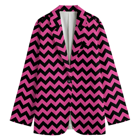 Pink And Black Chevron Pattern Print Women's Blazer