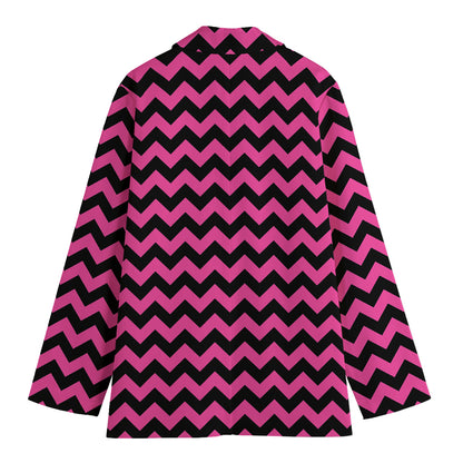 Pink And Black Chevron Pattern Print Women's Blazer
