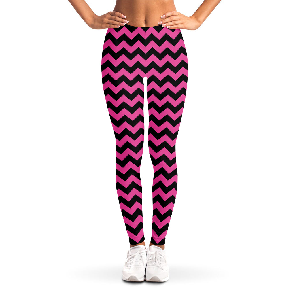 Pink And Black Chevron Pattern Print Women's Leggings
