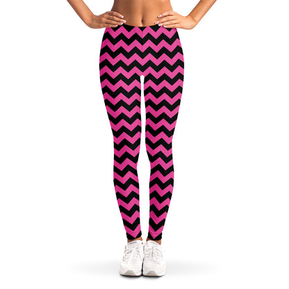 Pink And Black Chevron Pattern Print Women's Leggings