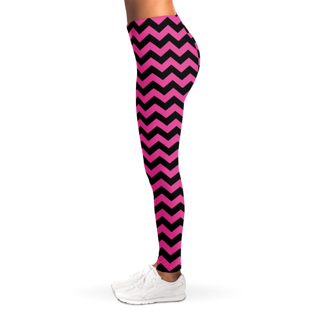 Pink And Black Chevron Pattern Print Women's Leggings