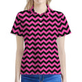Pink And Black Chevron Pattern Print Women's Polo Shirt