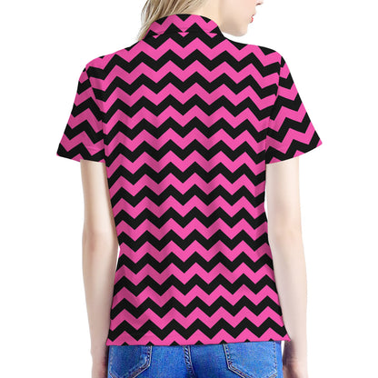Pink And Black Chevron Pattern Print Women's Polo Shirt