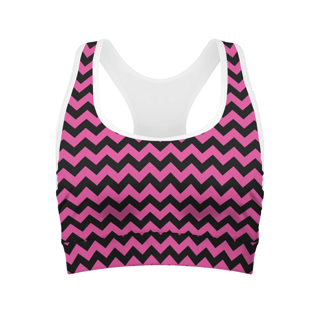 Pink And Black Chevron Pattern Print Women's Sports Bra