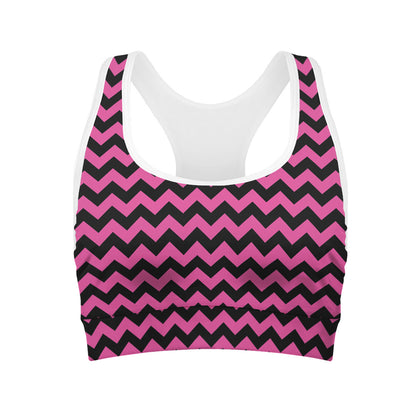 Pink And Black Chevron Pattern Print Women's Sports Bra