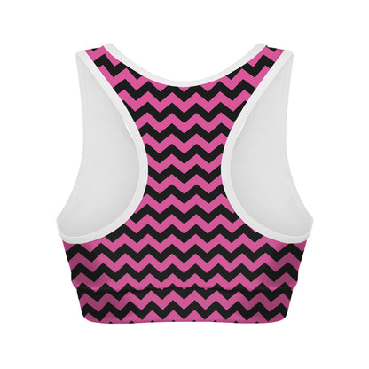 Pink And Black Chevron Pattern Print Women's Sports Bra
