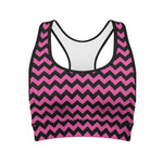 Pink And Black Chevron Pattern Print Women's Sports Bra