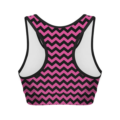 Pink And Black Chevron Pattern Print Women's Sports Bra