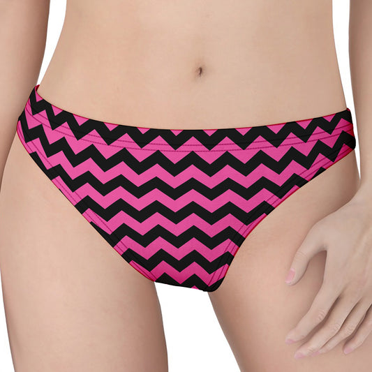 Pink And Black Chevron Pattern Print Women's Thong