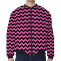 Pink And Black Chevron Pattern Print Zip Sleeve Bomber Jacket