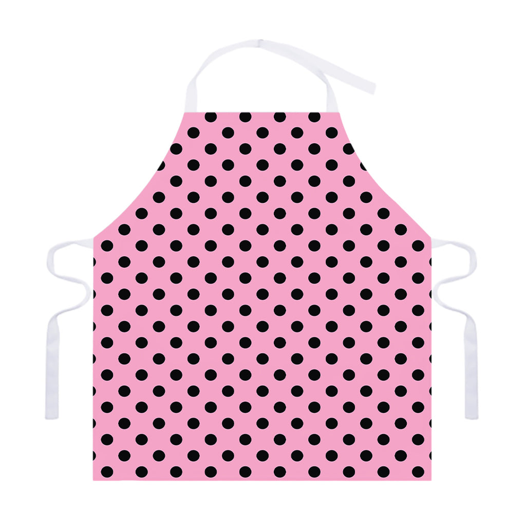 Pink And Black Polka Dot Pattern Print Adjustable Apron