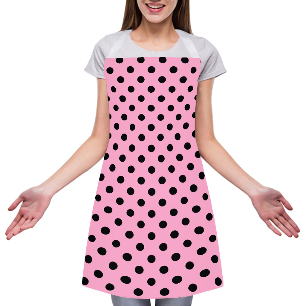 Pink And Black Polka Dot Pattern Print Adjustable Apron