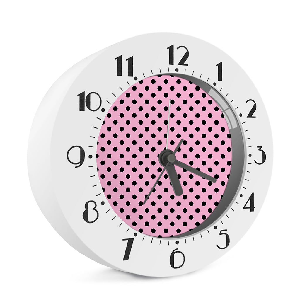 Pink And Black Polka Dot Pattern Print Alarm Clock