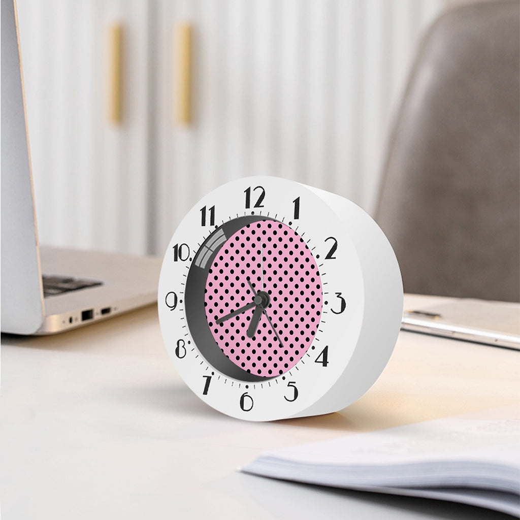 Pink And Black Polka Dot Pattern Print Alarm Clock