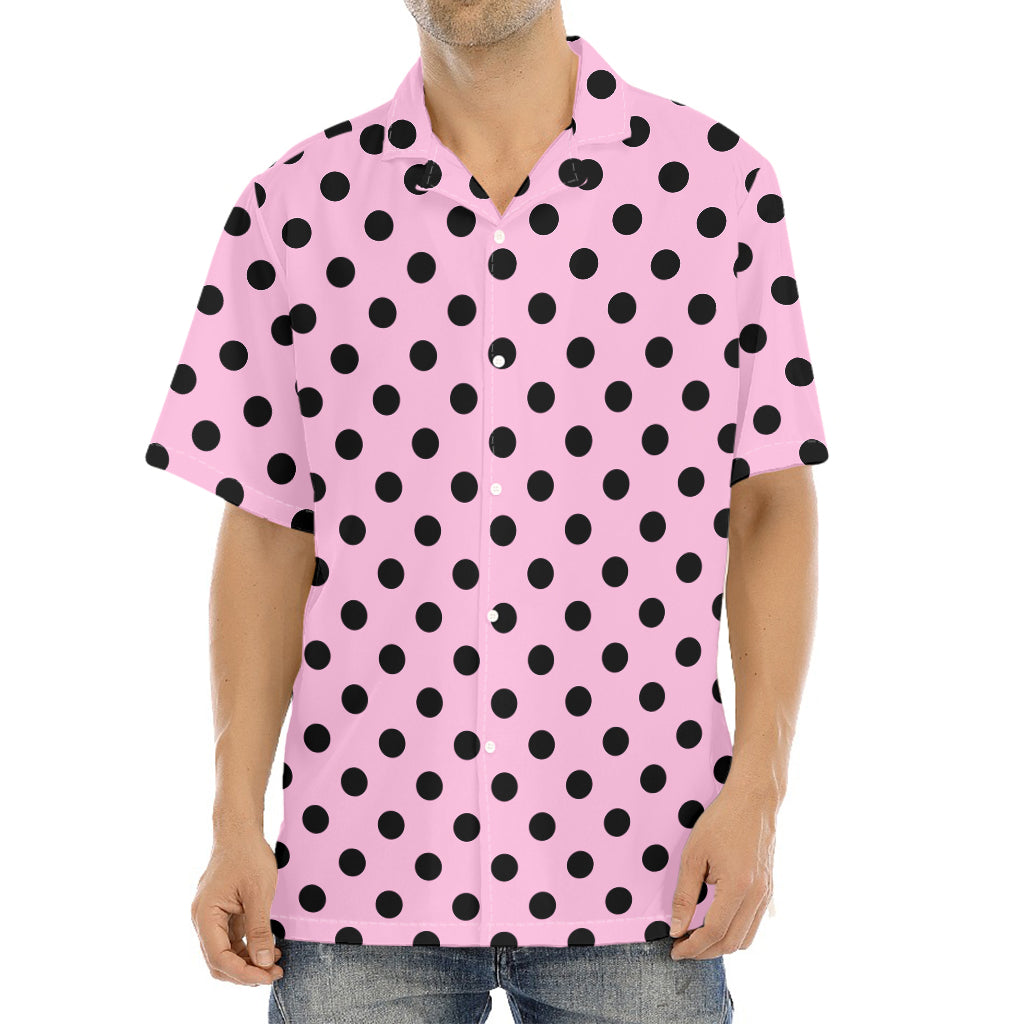 Pink And Black Polka Dot Pattern Print Aloha Shirt