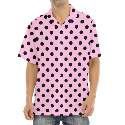 Pink And Black Polka Dot Pattern Print Aloha Shirt