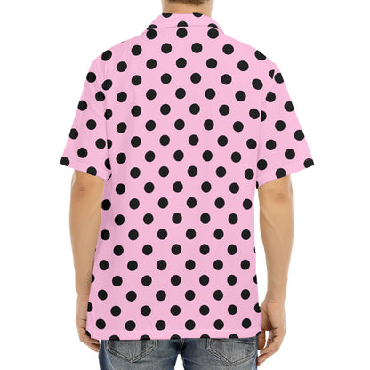 Pink And Black Polka Dot Pattern Print Aloha Shirt
