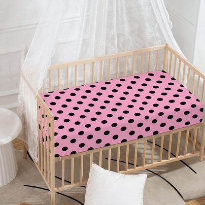 Pink And Black Polka Dot Pattern Print Baby Crib Sheet