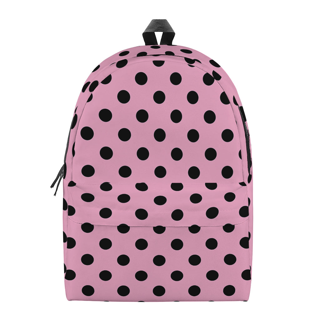 Pink And Black Polka Dot Pattern Print Backpack