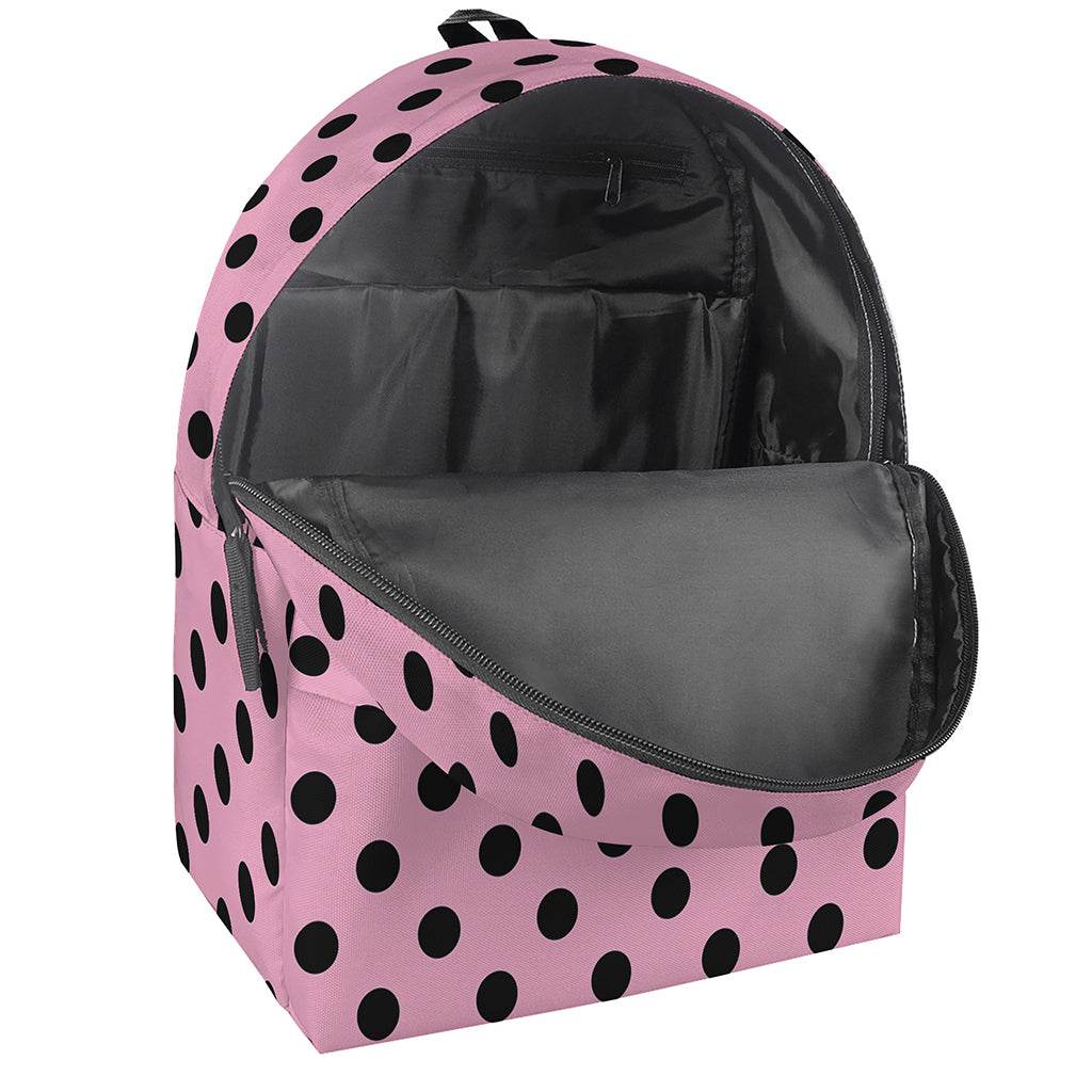 Pink And Black Polka Dot Pattern Print Backpack