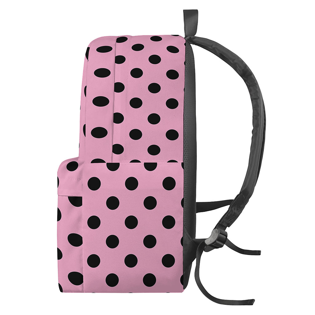 Pink And Black Polka Dot Pattern Print Backpack