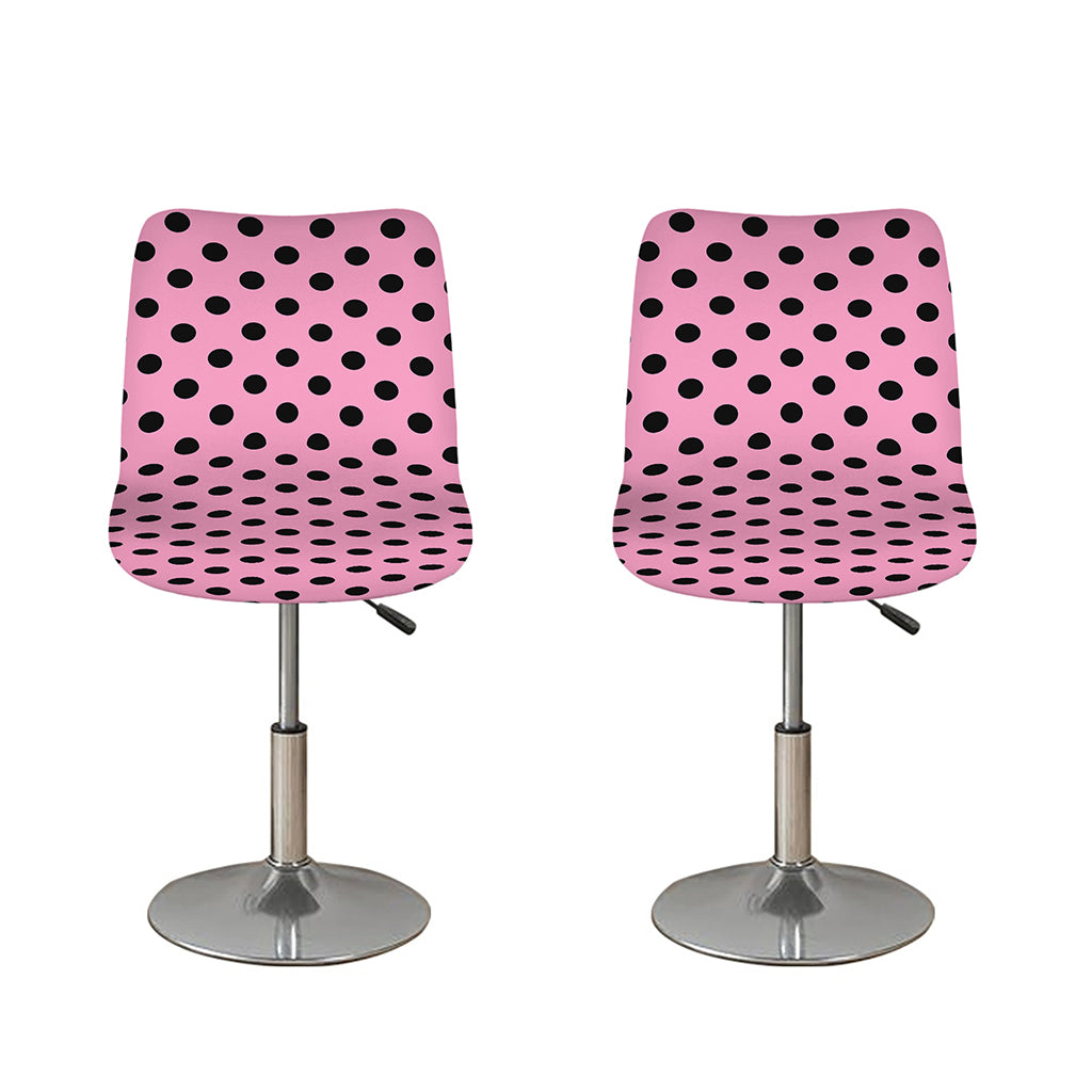 Pink And Black Polka Dot Pattern Print Bar Stool Covers