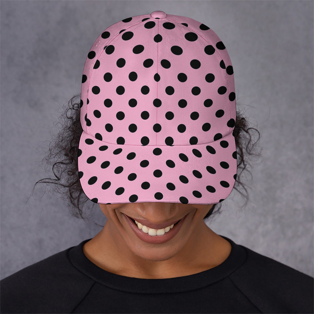 Pink And Black Polka Dot Pattern Print Baseball Cap