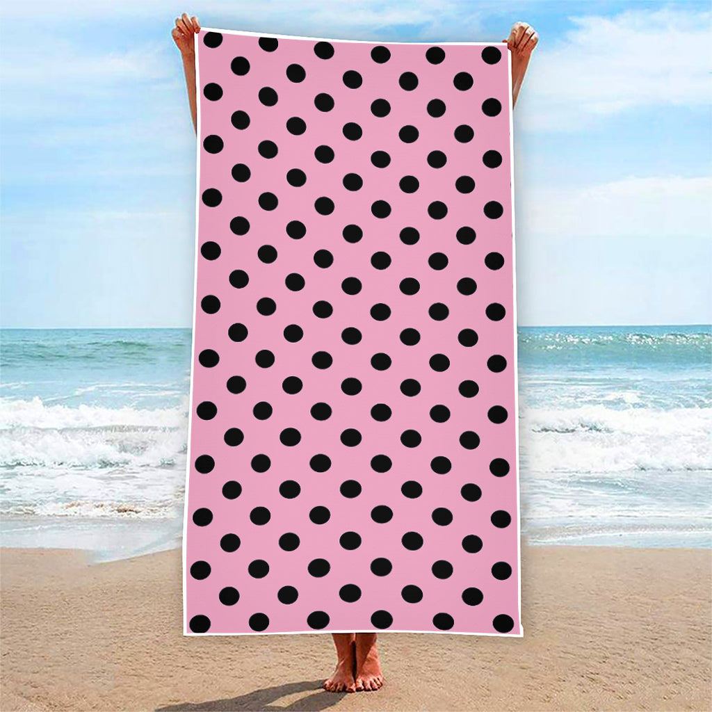 Pink And Black Polka Dot Pattern Print Beach Towel