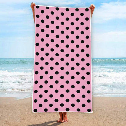 Pink And Black Polka Dot Pattern Print Beach Towel