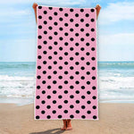 Pink And Black Polka Dot Pattern Print Beach Towel