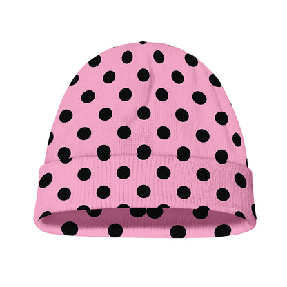 Pink And Black Polka Dot Pattern Print Beanie