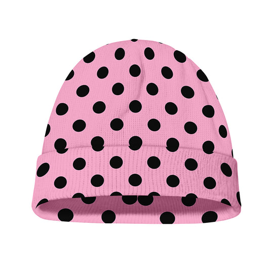 Pink And Black Polka Dot Pattern Print Beanie