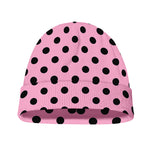 Pink And Black Polka Dot Pattern Print Beanie